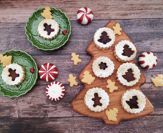 Hazelnut linzer cookies with jam and chocolate ganache filling