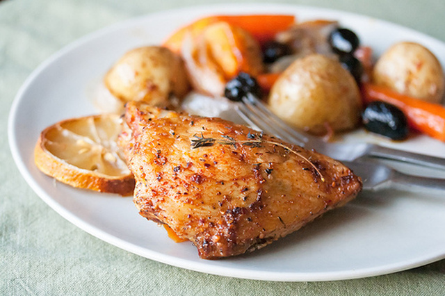 Spring Chicken: Spicy Roast Chicken with Carrots, Olives and Lemon
