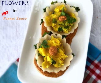 Masala Flowers in HOT Peanut Sauce | Fusion Gluten free Vegan Recipe | How to make Masala Flowers in HOT Peanut Sauce |Stepwise Pictures
