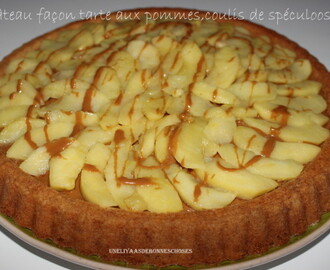 Gâteau façon tarte aux pommes,coulis de spéculoos...