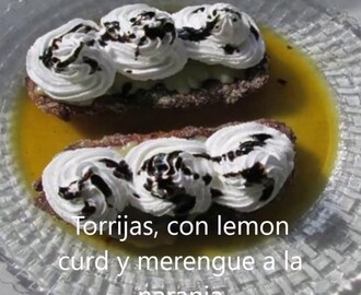 Torrijas, con lemon curd y merengue a la naranja