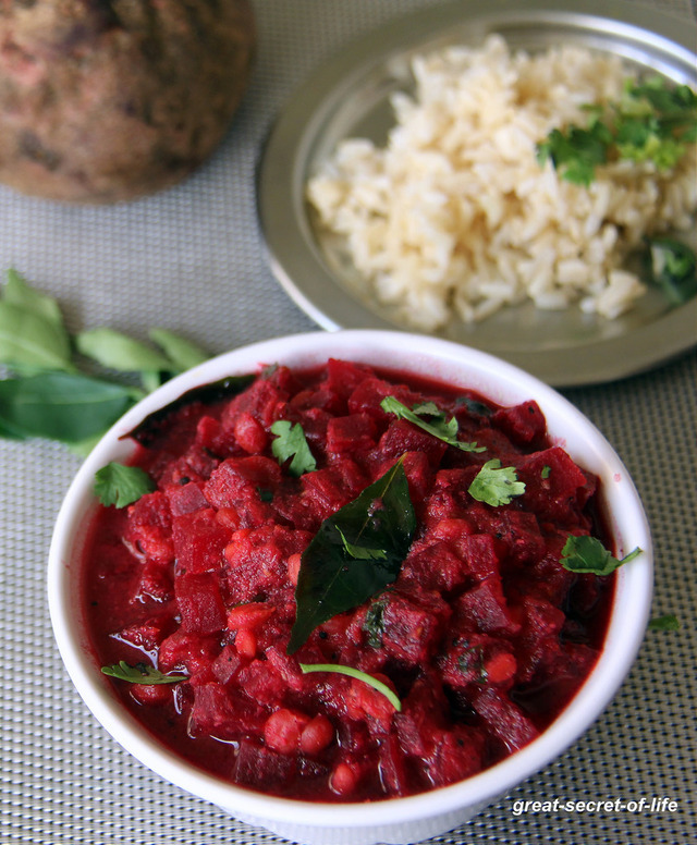 Beetroot Kootu Recipe - Beet and Lentil Gravy flavoured with Coconut - Simple beet recipe - Simple side dish for rice, roti, pulka