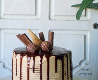 Checker board cake with chocolate ganache frosted with whipped coffee cream frosting |How to make checker board cake from scratch | Chocolate and vanilla cake baked from scratch and assembled to form a checker board cake