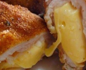 Panados de frango recheados com queijo e fiambre