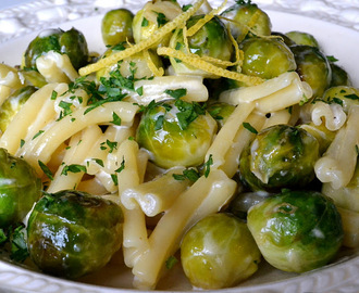 Baby Brussels Sprouts with Lemon Cream Pasta