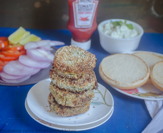 Sweet potato tikki burger- Vegan tikki served with cream cheese sauce - no onion, no garlic recipe