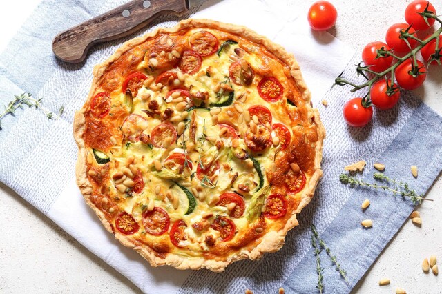Courgette Quiche with Cherry Tomatoes & Feta