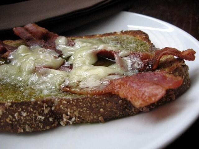 Open Faced Bacon and Cheese Sandwich With Jalapeno Jelly