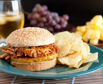 Hawaiian BBQ Pulled Chicken Sandwiches (Slow Cooker Recipe)