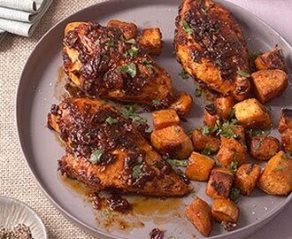 Chipotle-Glazed Roast Chicken w/Sweet Potatoes