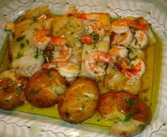 Bacalhau com camarão no forno