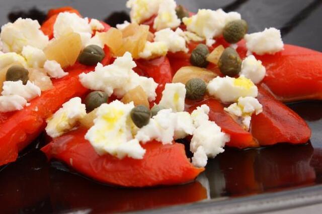 Roasted Red Peppers With Feta, Capers and Preserved Lemons