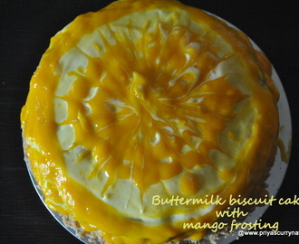 Buttermilk Biscuit cake recipe with mango frosting, how to make biscuit cake using condensed milk