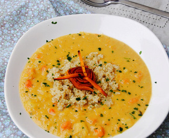 Red lentils, carrot and leek soup with quinoa