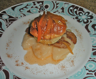 Cinnamon Honey Omelette Souffle with Cherimoya Puree, Mango Chat Masala Cured Bacon and Ginger Mango Syrup