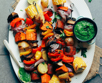 Grilled Veggie Skewers with Chimichurri Sauce