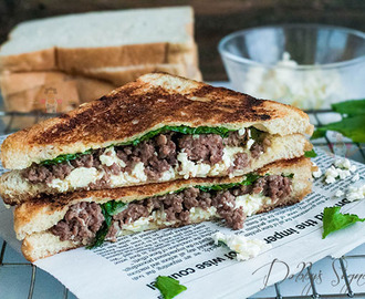 Minced meat sandwich with feta cheese