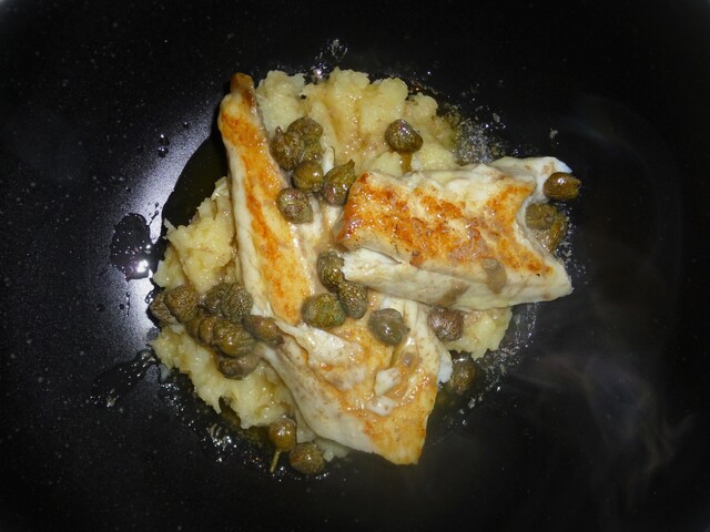 Pan Fried Seabass on Celeriac and Parsnip Mash with a Burnt Butter and Caper Sauce Recipe