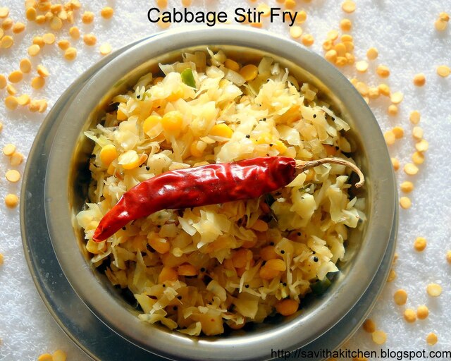 Cabbage Stir fry with chana dal and shredded coconut
