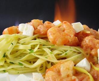 Tagliatelle With a Simple Sweet Tomato Sauce and Shrimps