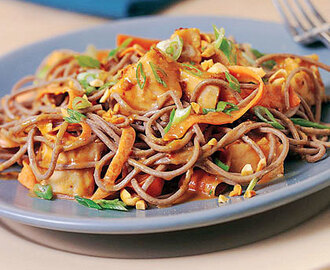 Spicy Soba Noodles with Chicken in Peanut Sauce