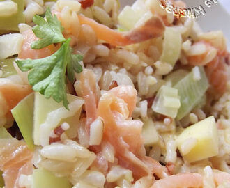 Salade aux 3 riz, saumon fumé, poireau et pommes !