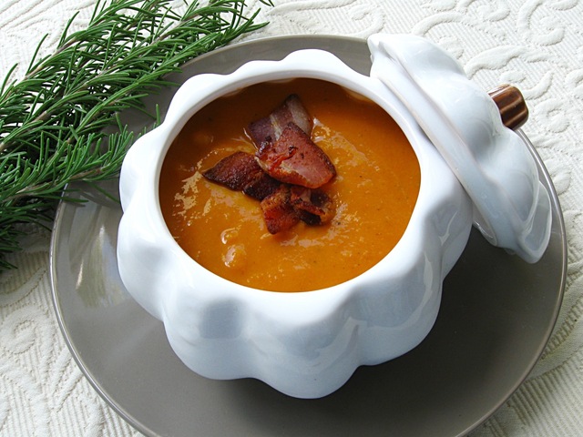 Butternut Squash and Cannellini Bean Soup with Bacon