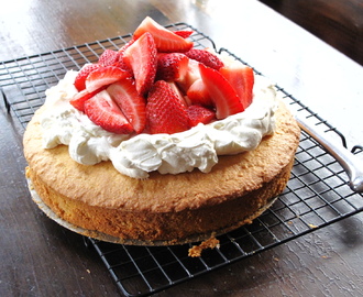 Almond Cornmeal Cake with Whipped Cream Cheese and Strawberries