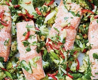 Roasted Salmon with Broccoli, Lime and Chilli