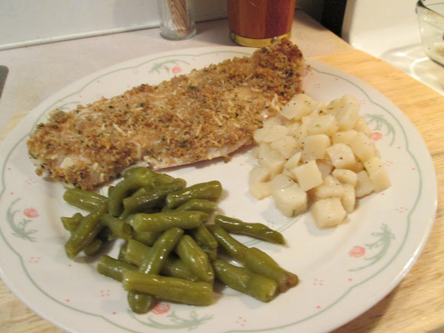 Baked Red Snapper With Garlic w/ Green Beans, Diced New Potatoes,...