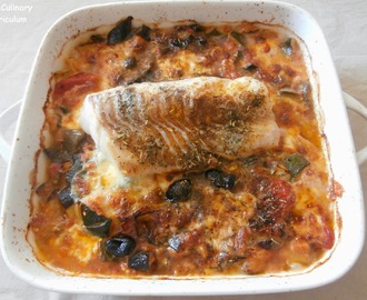Cabillaud au four, légumes du soleil et mozzarella (Baked cod, summer vegetables and mozzarella)