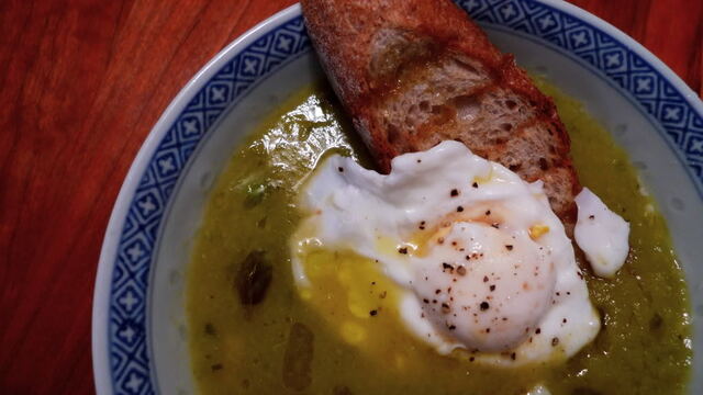 Creamy Asparagus Soup with a Poached Egg on Toast
