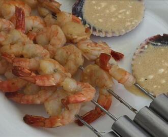 Prawn and Scallop Kebabs with Wasabi Dipping Sauce
