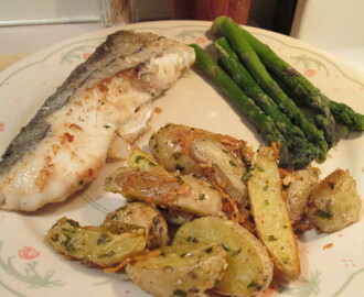 Fried Haddock w/ Parmesan Roasted Parmesan Potato Wedges, Asparagus, and..