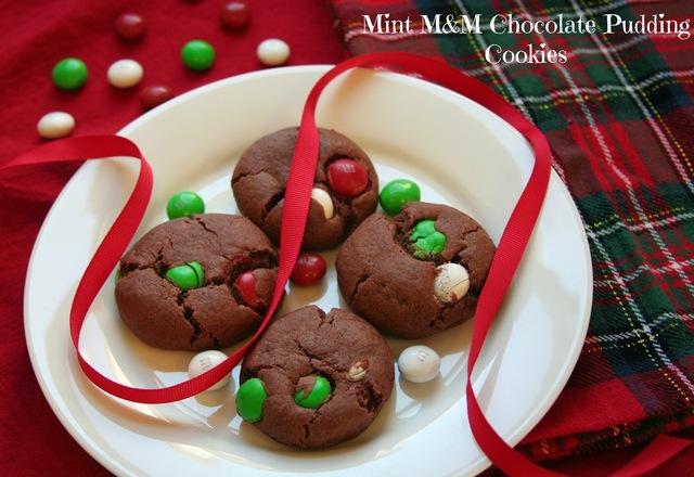 {10th Day of Christmas} Mint M&M Chocolate Pudding Cookies