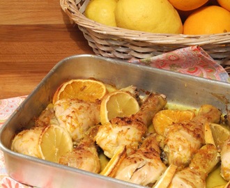 Perninhas de frango no forno com laranja e limão