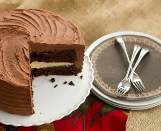Chocolate Layer Cake Filled with White Chocolate Ganache~