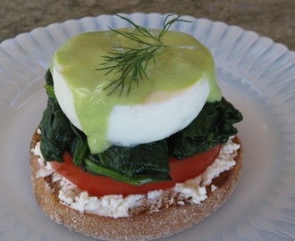 Healthy Vegetarian Eggs Benedict with Creamy Avocado Dill Sauce