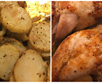 Sprøstekt kylling og bakte potetskiver
