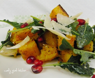 Winter Squash Salad with Pomegranate Arils and Wilted Greens