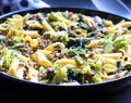 Pasta met spinazie, broccoli en linzen