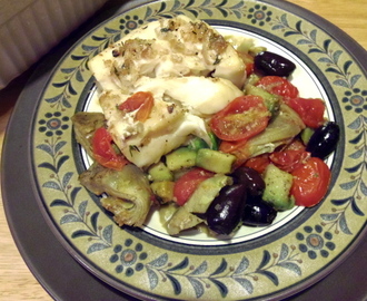 Baked Cod With Tomatoes, Artichokes And Avocados