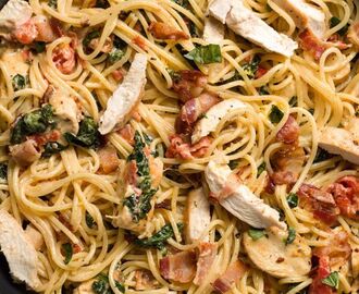 Chicken, Bacon, and Spinach Spaghetti