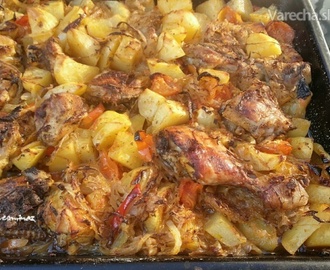 Zapečené zemiaky s kuracím mäsom a kyslou kapustou fotorecept