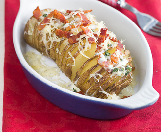Hasselback Potatoes with Bacon, Gruyere, Creme Fraiche and Thyme