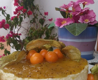 Ideas de postre para la cena del 31... Cheesecake de chocolate blanco y frutas tropicales
