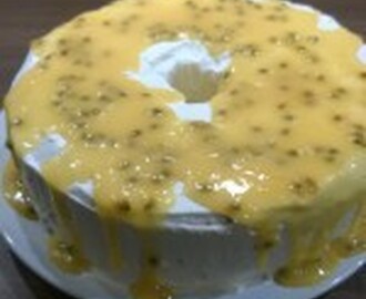 Mary Berry’s Angel Food Cake with Lemon Curd and Passionfruit drizzle