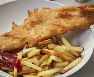 Gluten Free Beer Battered Fish and Chips with Celia Lager