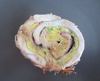 Roast chicken breast rolled and stuffed