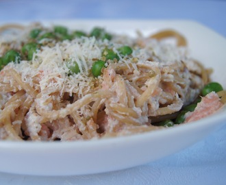 Spaghetti z łosoiem i sosem na bazie ricotty/ Spaghetti with salmon and riccota sauce